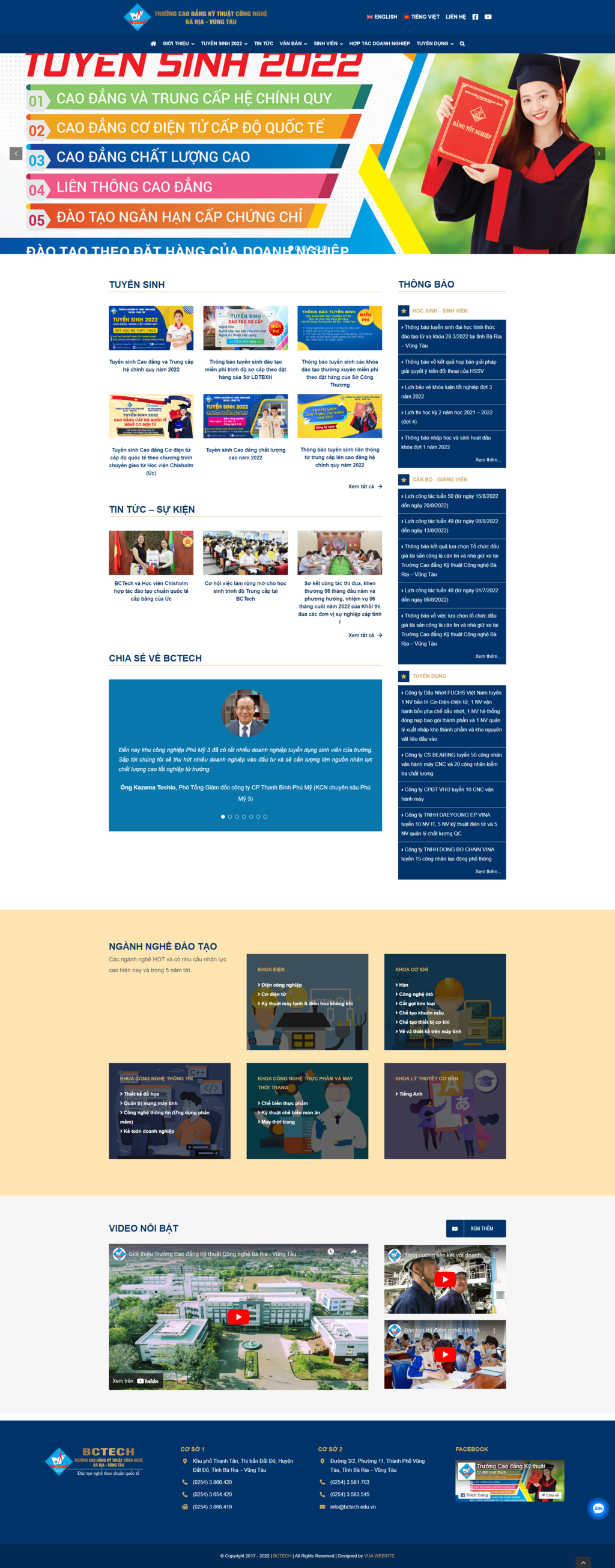 Thiết kế website trường cao đẳng kỹ thuật Bctech - Trang Chủ