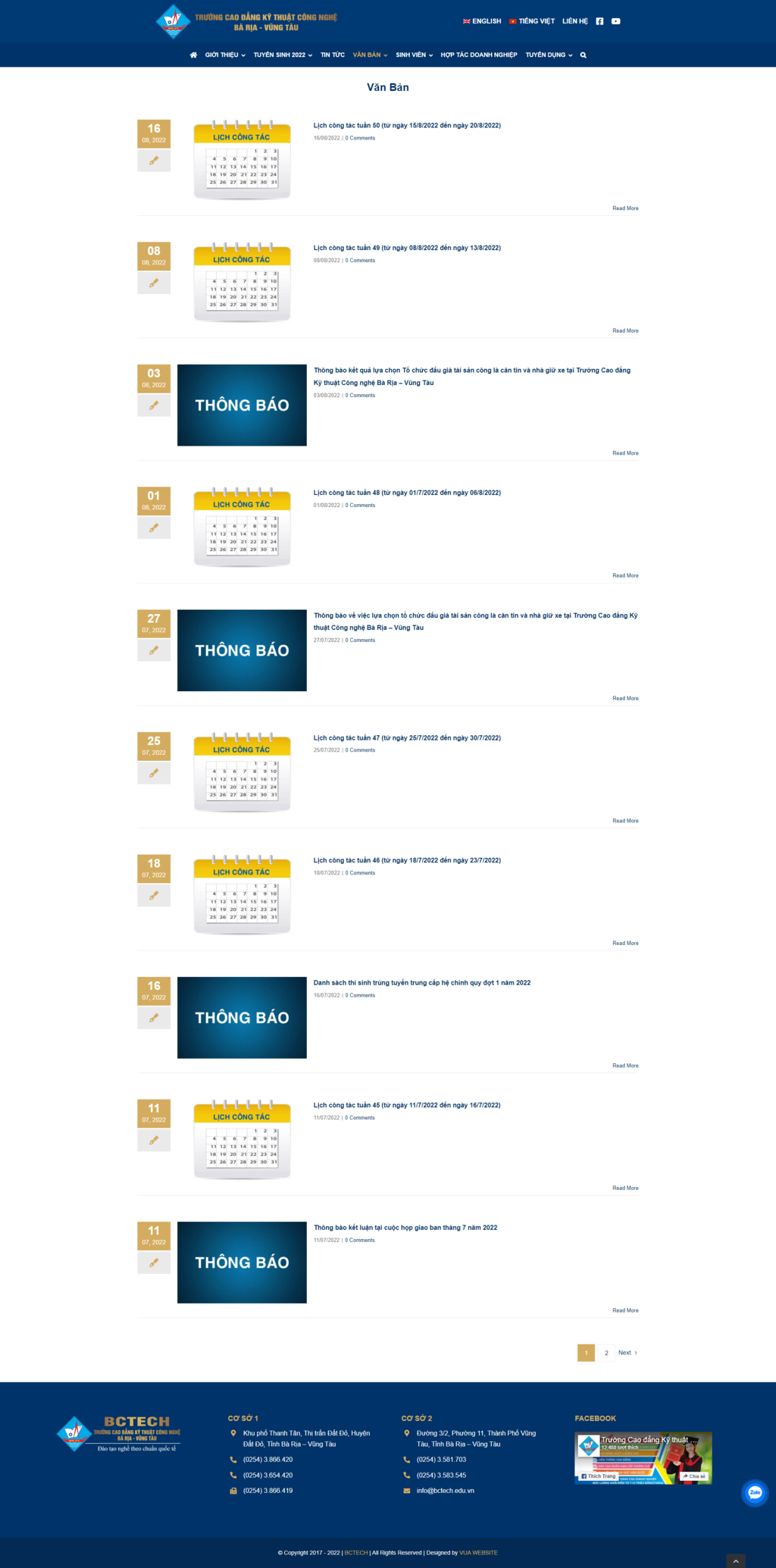 Thiết kế website trường cao đẳng kỹ thuật Bctech - Văn bản